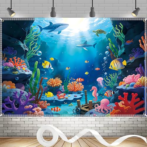 Fondo decorativo poliéster 240x180cm tema mar miniatura 1