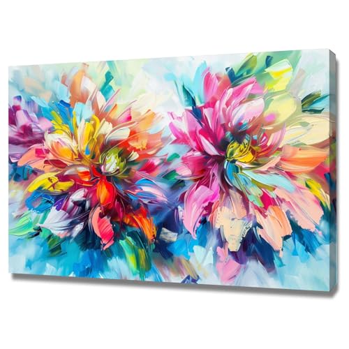 Tableau de fleurs abstraites moderne WODJEM 70x100cm encadré