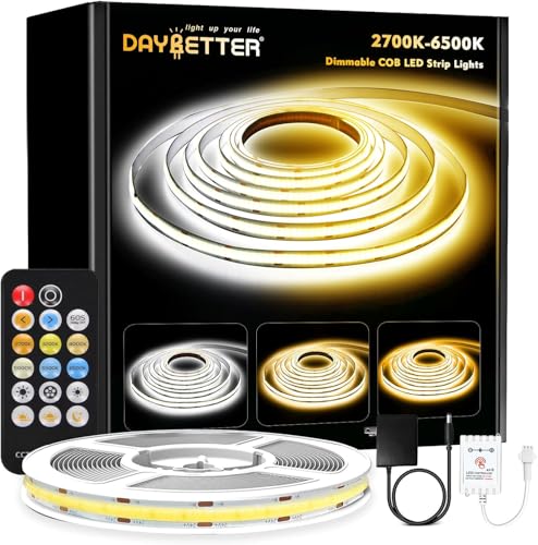 COB LED Strip Lights, Tunable White 2700K-6500K COB Light Strip with RF Remote, 3040 LEDs, CRI...