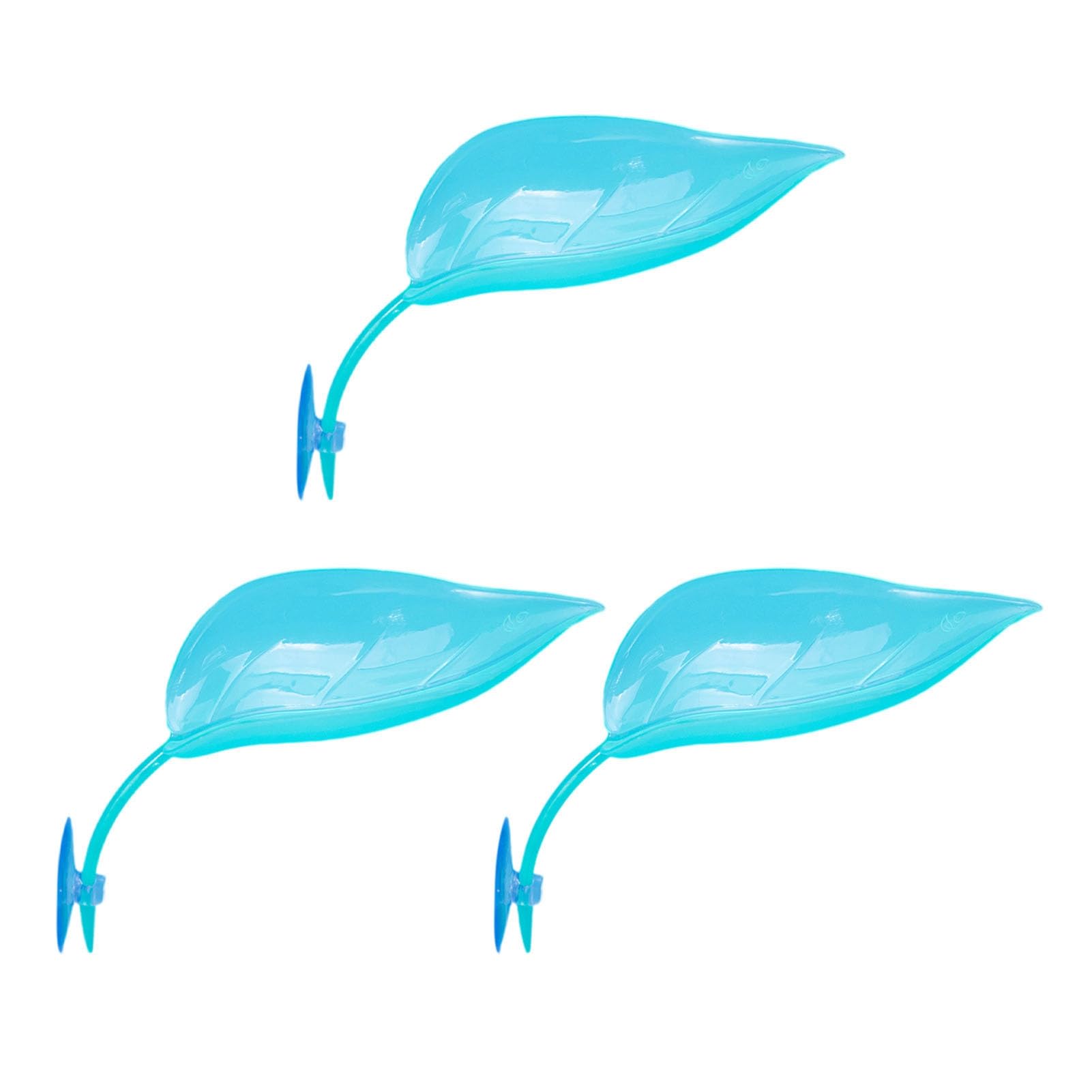 Porceosy 3PCS Turtle Basking Platform Set - Natural Leaf-Shaped Reptile Lounger with Suction Cups, for Bearded Dragons Leopard Geckos Tree Frogs, for Aquarium & Terrarium Decor Light Blue