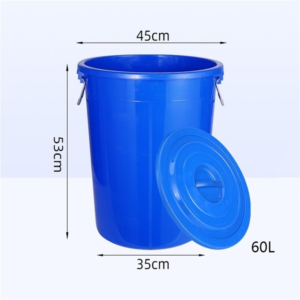 Bote de basura comercial de gran capacidad con tapa, bote de basura engrosado for cocina doméstica, contenedor de residuos Industrial redondo(Blue,Large)