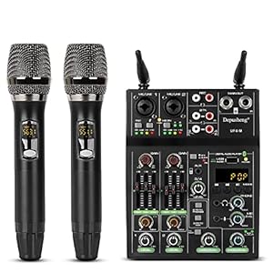 Depusheng UF4-M Table de Mixage Audio Studio – Console de Mixage DJ Numérique 4 Canaux Bluetooth Portable Professionnelle avec Microphone sans Fil