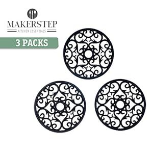 Makerstep Silicone Trivet Mat 3 Set in Heart Design Trivets. Hot Pan Holder Hot Pads for Countertop & Table. Non Slip, Serving Dishes Plates. Dishwasher Safe, Heat Resistant Kitchen Gadgets, Black Makerstep Silicone Trivet Mat 3 Set in Heart Design Trivets Hot Pan Holder Hot Pads for Countertop Table Non Slip Serving Dishes Plates Dishwasher Safe Heat Resistant Kitchen Gadgets Black