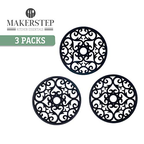 Makerstep-Silicone-Trivet-Mat-3-Set-in-Heart-Design-Trivets-Hot-Pan-Holder-Hot-Pads-for-Countertop-Table-Non-Slip-Serving-Dishes-Plates-Dishwasher-Safe-Heat-Resistant-Kitchen-Gadgets-Black Makerstep Silicone Trivet Mat 3 Set in Heart Design Trivets Hot Pan Holder Hot Pads for Countertop Table Non Slip Serving Dishes Plates Dishwasher Safe Heat Resistant Kitchen Gadgets Black