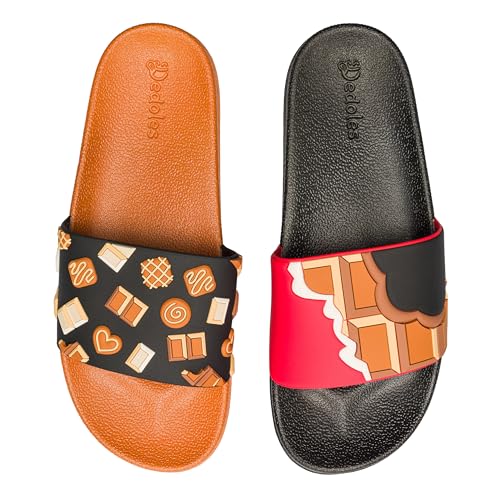Dedoles Badeschuhe & Hausschuhe Damen Herren & Kinder Badesandalen lustige Designs Bücher Kaffee Party Pizza Fuchs Bär Lama Wolken Geschenk, Farbe: Schokoladenliebe, Gr.: 41 EU 1