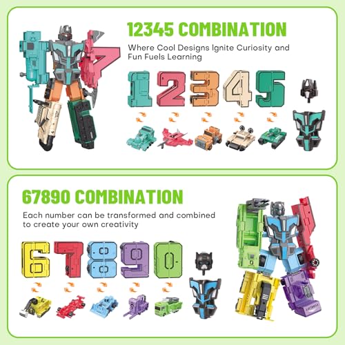 Image of Transforming Toys for Kids - Transformable Number Robots, Number Blocks for Learning & Play, Buildable Robot Set for Toddlers Ages 3-8, STEM Educational Toys for Boys & Girls Gifts