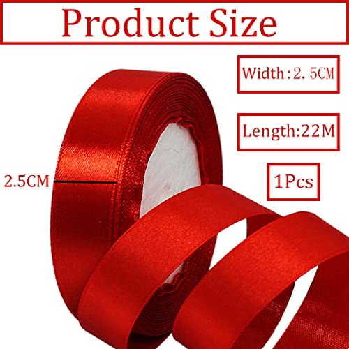 25mm Red Ribbon for Gift Wrapping,22m Fabric Thick Satin Ribbon Dark Red Bow for Gift Wrapping,Ribbons for Balloons,Crafting,Hair,Bouquets,Wedding - Image 2