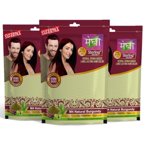 Image of Megha Mehandi Organic Hair Dye for Woman & Men - Burgundy Organic Hair Colour without Chemicals and Ammonia, Made From Organically Grown Henna & Amla Based Mehndi, Burgundy,45g (Pack of 3)