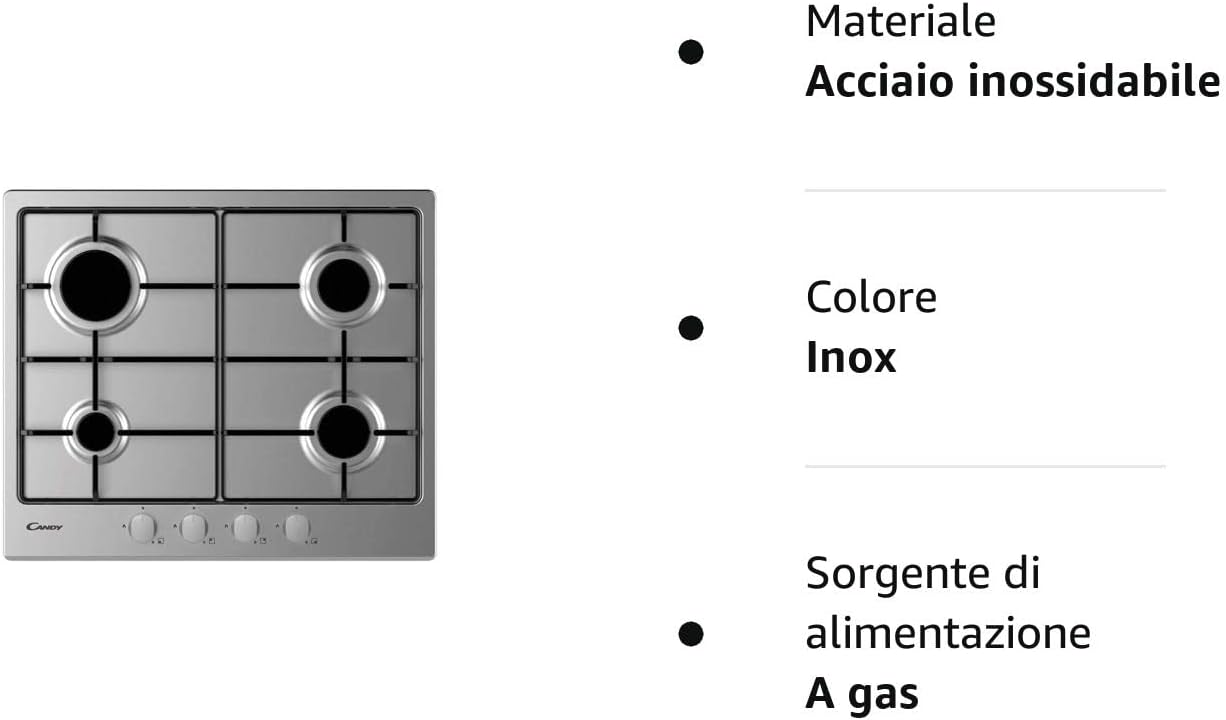 Candy CHW6BRX Acciaio inossidabile Da incasso Gas 4 Fornello(i) Candy CHW6BRX Acciaio inossidabile Da incasso Gas 4 Fornello(i)