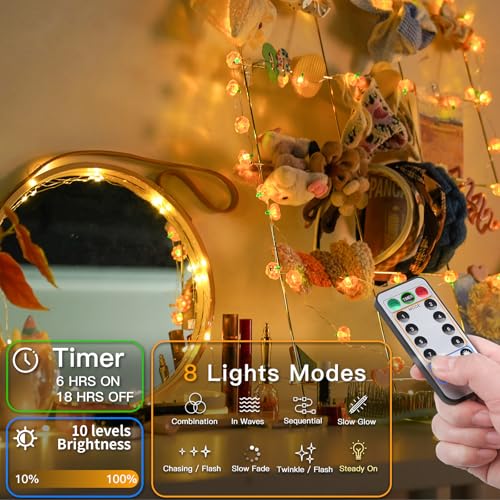 suddus 3D Pumpkin String Lights, 12.8ft 40 LED Fall Fairy Lights Battery Operated with Remote& 8 Modes & Timer, Waterproof Orange Lights for Indoor Outdoor Home, Party, Harvest Thanksgiving Décor3