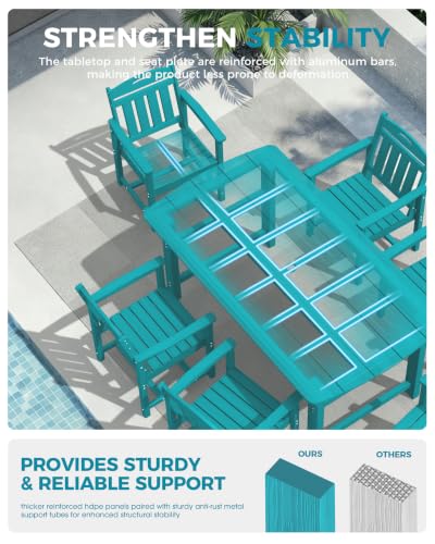 Image of Ciokea HDPE Outdoor Patio Dining Chairs Set of 2, All-Weather Porch Chair with Wide Seat, Durable Outdoor Furniture for Backyard, Garden, Lawn & Poolside, Lake Blue