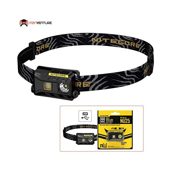 Nitecore NU25 Stirnlampe - USB Wiederaufladbare - LED 360 Lumen - Rotlicht Kopflampe - 160 Stunden Laufzeit Wasserdicht – Bild 8