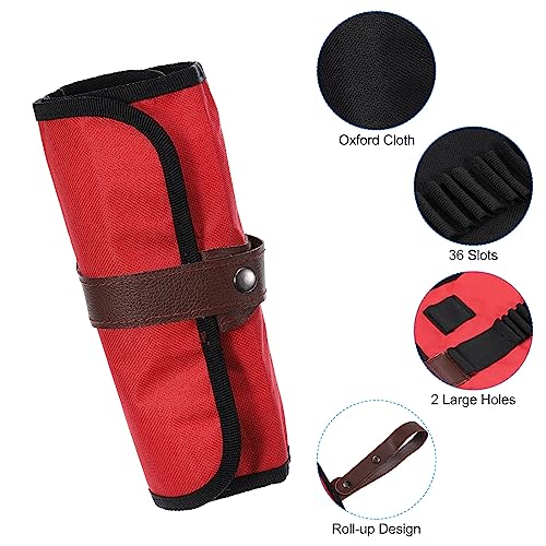 Image of PATIKIL Handmade 36 Slots Roll Up Pencil Case, Oxford Cloth Pencil Wrap Pouch Pen Holder Organizer for Artist Drawing Coloring Sketching, Red