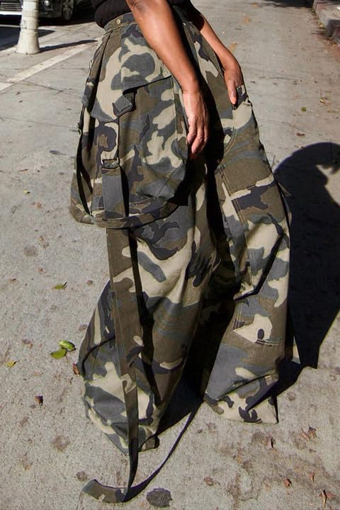 Women's Baggy Camo Cargo Pants High Waist Streetwear Camouflage Army Wide Leg Pants with Pockets