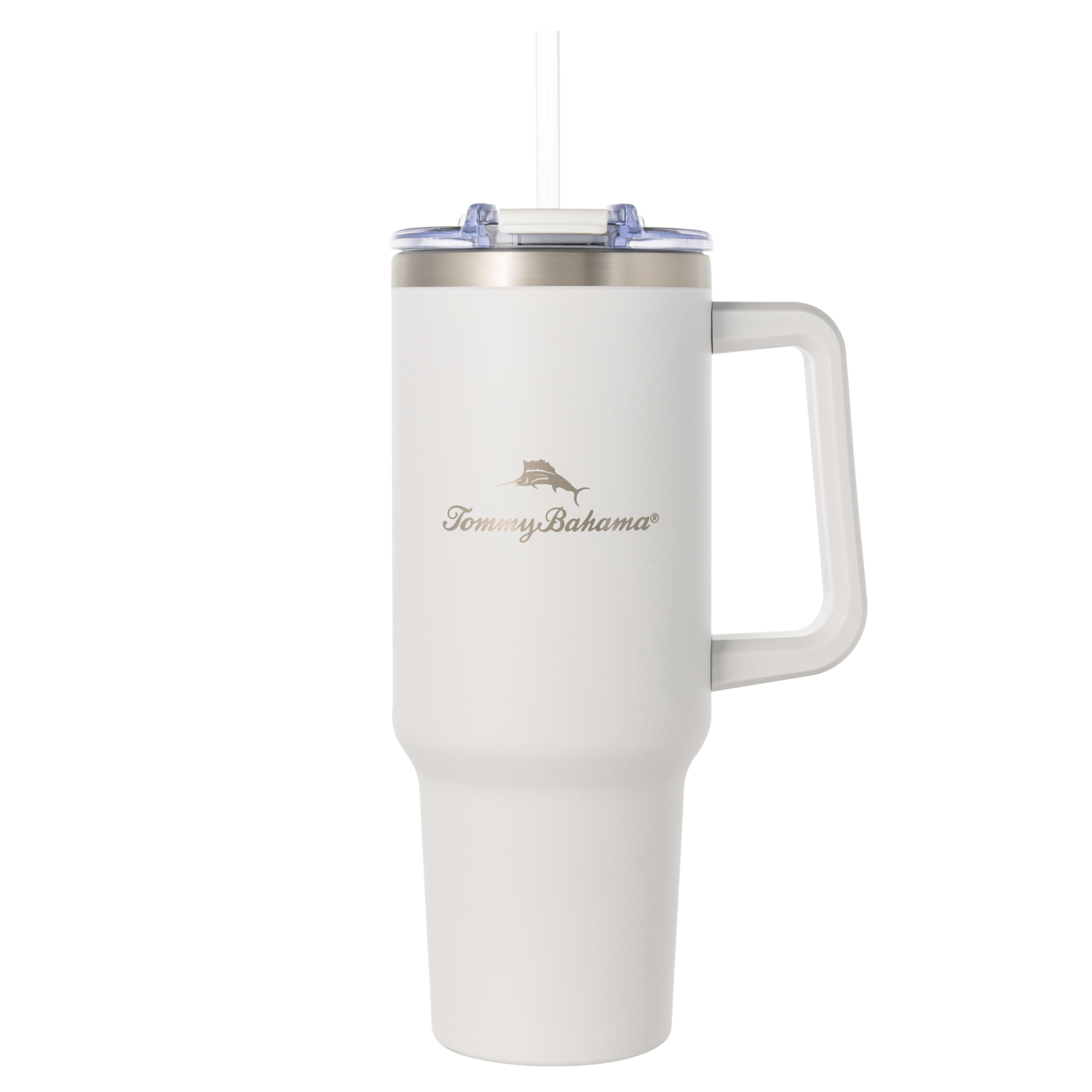 Tommy BahamaVacuum Insulated Water Bottle with Straw - Double-Wall Stainless Steel, BPA Free, Keep Drinks Warm or Cold for 12 Hours - White, 40oz