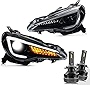 VLAND Headlights Assembly & D2S LED Bulbs Compatible for [2012-2019 Toyota 86 GT86 / 2013-2016 Scion FR-S / 2013-2019 Subaru BRZ] Dual Beam LED DRL Front Lamps W/Sequential Turn Signal, Plug & Play