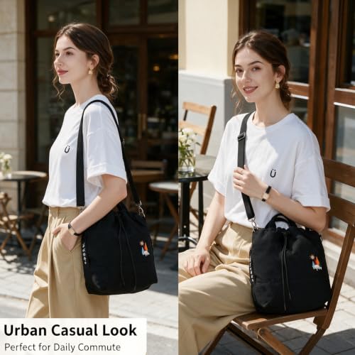 Image of Women Canvas Tote Handbags Casual Shoulder Work Bag Crossbody Bag with Sunshine Embroidery