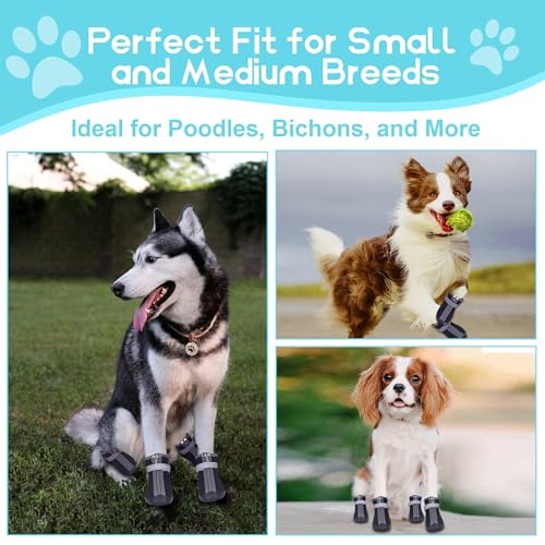 Hundeschuhe Pfotenschutz Outdoor, 4 Stück Wasserdicht Hunde Schuhe mit Reflektierendem Klettverschluss, Verstellbarer Hundestiefel für Kleine Mittlere Große Hunde (Schwarz-Wasserdicht, 5)