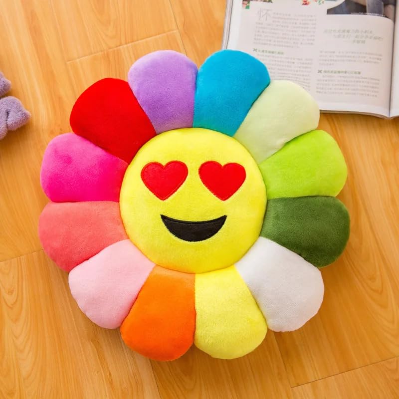 Image of AVS Sunflower Pillow Soft and Comfortable Sunflower Smiley Cushion, Floral Plush Pillow Colorful Sunflower Plush Rainbow Decorative Pillow Home Bedroom (16X16 Inch, Multi) 02