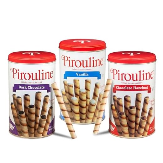 Pirouline Rolled Wafers, Best Flavor Mix, Dark Chocolate, Chocolate Hazelnut and Vanilla Flavors, New Protective Packaging, 14.1 Ounce Tins (Pack of 3)
