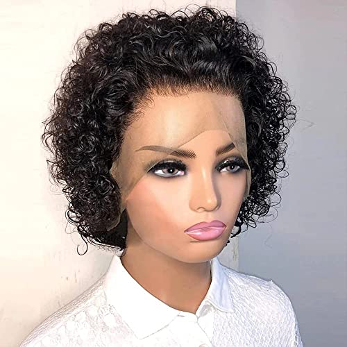Sizifee 8 Inch Short Curly Lace Front Wigs Human Hair 13X1 Pixie Cut Short Curly Human Hair Wigs Pixie Cut Hd Lace Front Wigs Plucked Bleached Knots Short Wigs For Black Women Human Hair (Natural Color) #TOP3