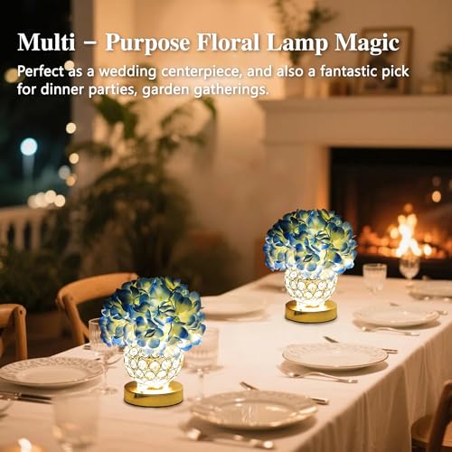 Image of 3 Color Artificial Blue Hydrangea Flower Lamp Night Light Desk Lamp for Bedroom Bar Coffee Shop Living Room Decor, Ideal Gifts for Women Mom Wife Friend Birthday Christmas Mothers Valentines Day