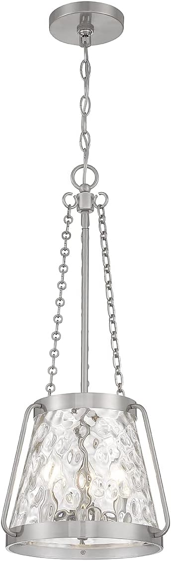 Savoy House 7-1803-3-SN Crawford Vintage Traditional Coastal Clear Water Glass Pendant, 3-Light 180 Total Watts, 26" H x 12" W, Satin Nickel
