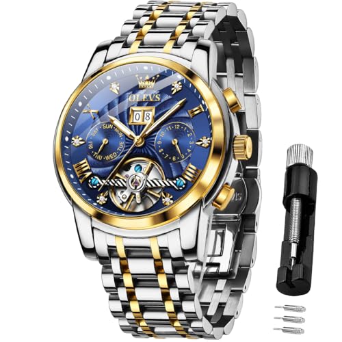 Image of OLEVS Men Automatic Watch Mechanical Self Winding Watches for Men Skeleton Business Dress Luminous Waterproof Diamond Week Month