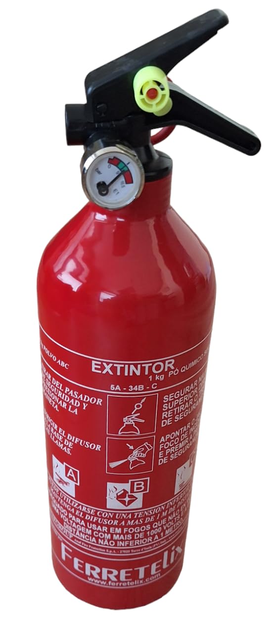 FERRETELIX® Lot de 2 Extincteurs 1 kg Poudre ABC – avec Supports de Fixation – Homologués pour Voiture, Maison, Bureau, Camping-Car ou Bateau. Fecha de fabricacion 2026