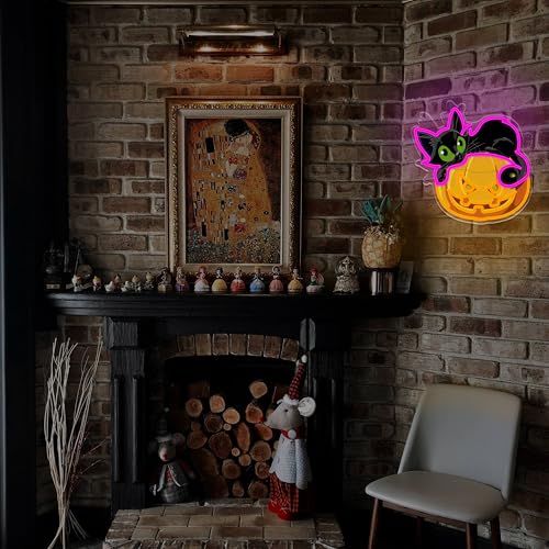 Image of Halloween Neon Sign for Wall Decor Pumpkin Black Cat LED Neon Lights for Halloween Room Decor, Halloweenn Party Lights