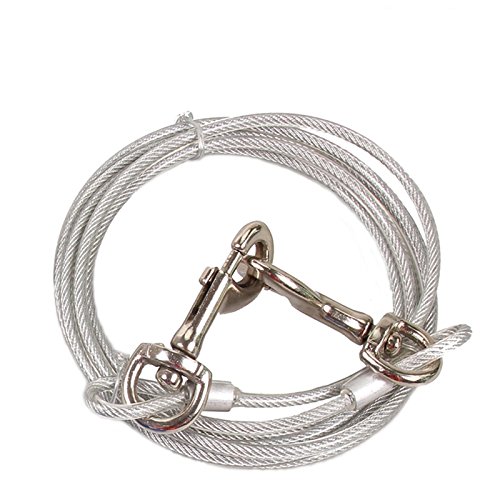 Stainless Steel Pet Dog Tie Out Cable - Double Head Dog Leash Camping Outdoor Tie-Out Cable For Medium Large Pet Dogs (3M/10Ft, Silver) #TOP4