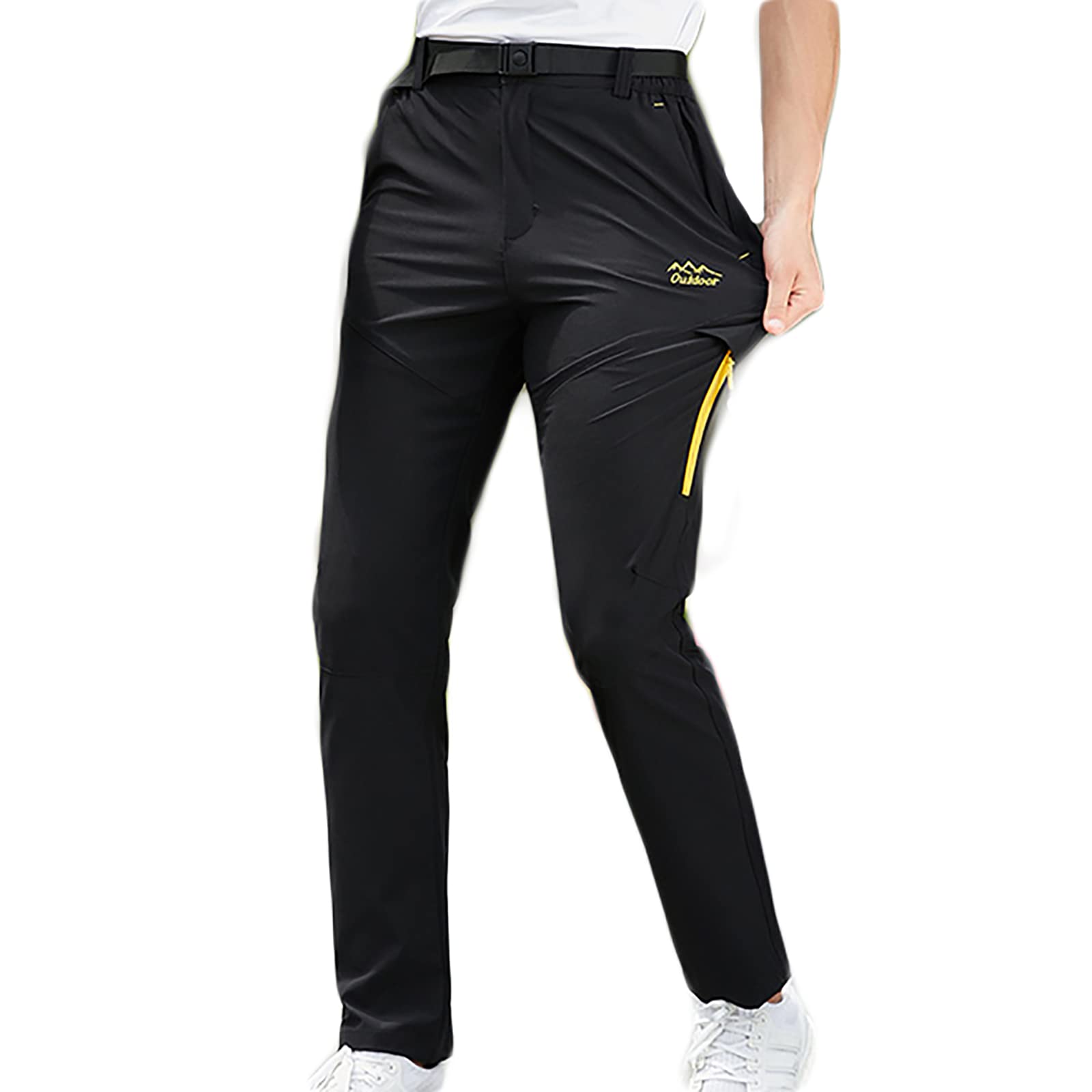 Pantalon Montaña Hombres Secado Rápido Impermeable Pantalones Trekking Escalada Senderismo Transpirables(Size:L,Color:Negro)