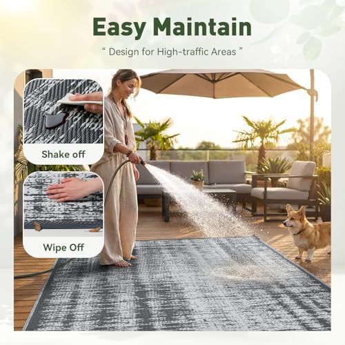 MontVoo Outdoor Rug Waterproof 5x8 ft Outdoor Carpet Patio Rug Mat Reversible RV Camping Rug Plastic Straw Outside Rug for Balcony Porch Deck Picnic Beach Modern Grey by MontVoo - Image 5
