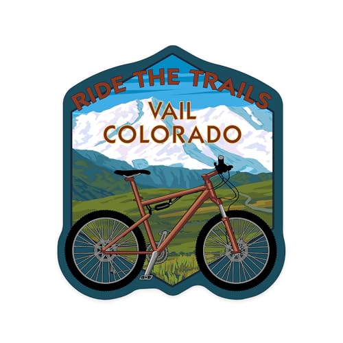Lantern Press Sticker Vail, Colorado, Ride The Trails, Mountain Bike, Die Cut Vinyl, (Waterproof...