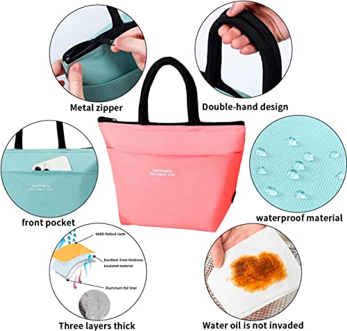 Image of House of Quirk Oxford Cloth Insulated Reusable Lunch Bag Tote Bag for Women Printed Lunch Bag for School Picnic Office Outdoor Gym (Tote Pink), 6 Liters