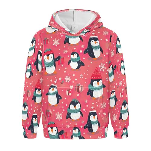 Kids Hoodies Sweaters Christmas Xmas Penguin Hooded Sweatshirts with Big Pockets for Boys Girls B0400421 - Main Image