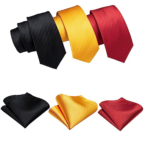 Image of Barry.Wang 6 PCS Men Ties Set Silk Business Fashion Woven Necktie Handkerchief Cufflinks Paisley Stripe Wedding Party