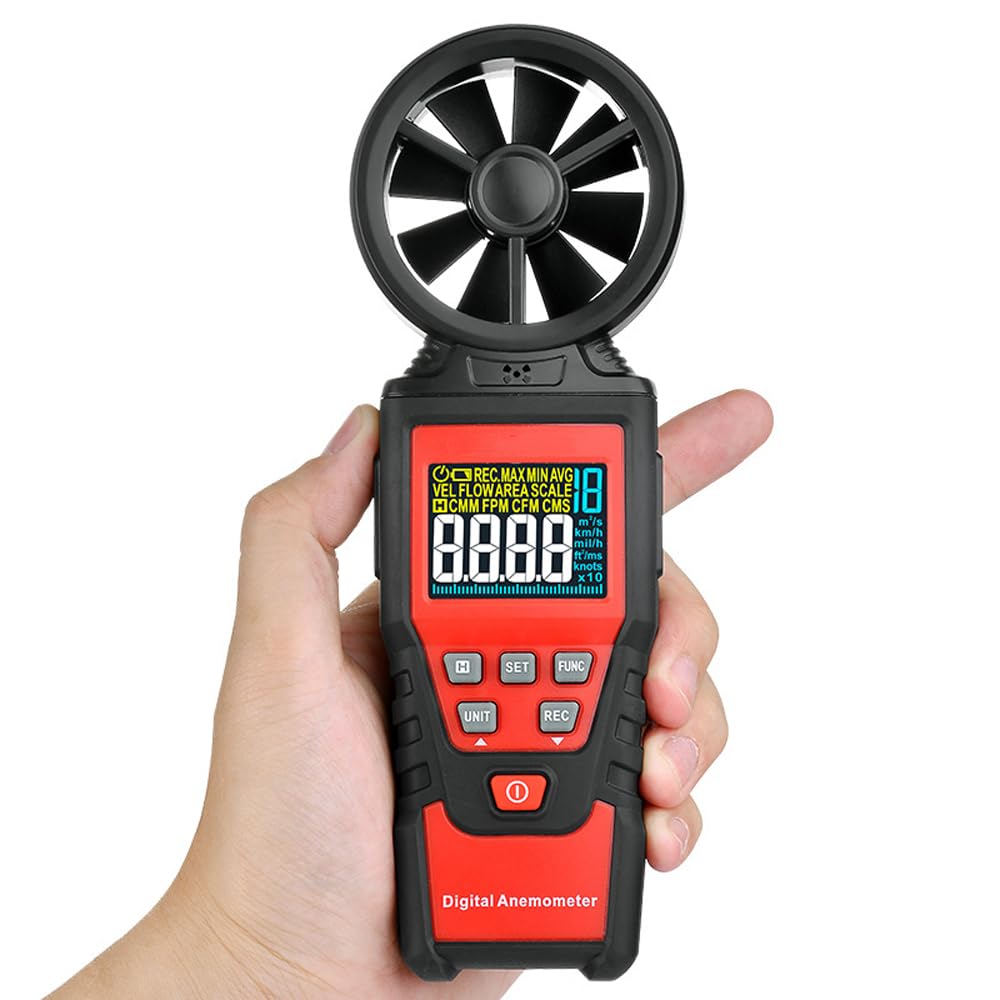 Meichoon Handheld Anemometer Wind Speed Gauge with CFM Meter HVAC Tools Measuring air Velocity Airflow Ideal for Indoor Outdoor Sailing Surfing Fishing