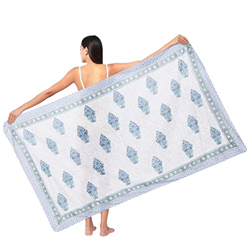 parihan Cotton Block Print long Beach Pareo Sarong Swimsuit Cover Ups Women Wrap - Image 6