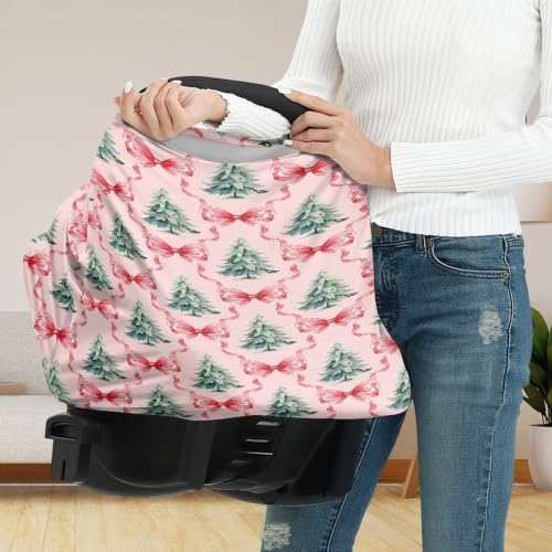 Image of Baby Car Seat Cover & Nursing Cover, Christmas Tree Bow