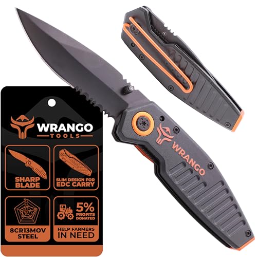 WRANGO TOOLS EDC Pocket Knife - Compact Every Day Carry Tactical Pocket Knife - 2.9" 8Cr13MoV Drop Point Partially Serrated Blade - Lightweight 3.2oz - Folding Knife