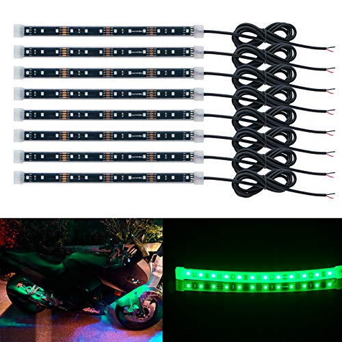 Geeon 8-Pack 8" Green Motorcycle LED Strip Light 12V Waterproof IP68 for Interior Exterior Automotive Car Boats Trucks