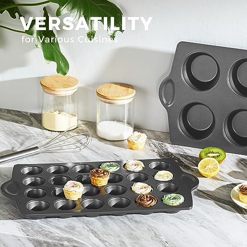 image for HONGBAKE mini muffin pan nonstick 24, Cupcake Tin for Baking, Commerci