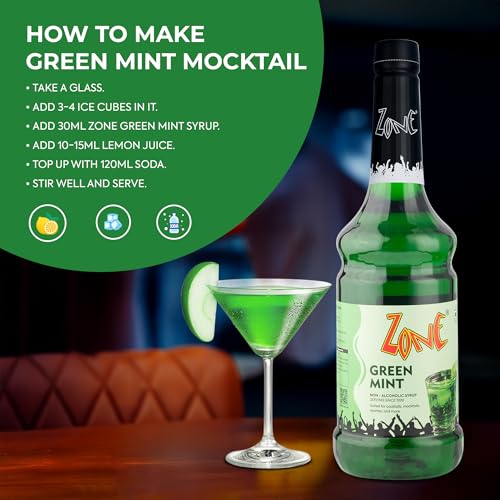 Image of Zone Flavoured Syrups 1000ml - Premium Cafe-Style Syrups for Mocktails, Cocktails, Milkshakes, Coffees, Iced Teas, Sodas & Desserts | Perfect for Home Use, Small Cafes, Bars & Gifting (Green Mint)
