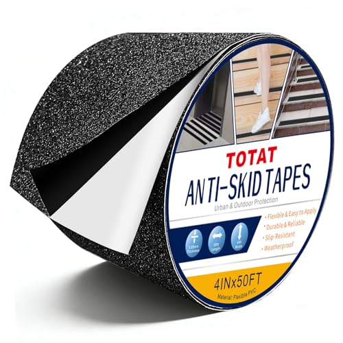 Image of Black Anti-Slip Stair Treads Tape,4 inch x50FT Heavy Duty PVC Non-Skid Grip Tape for Wooden Steps, Indoor /Outdoor Stairs, Pool Decks - Peel & Stick Waterproof Safety Traction