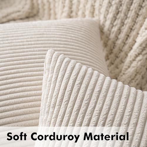 MIULEE Set of 2 Striped Corduroy Square Christmas Throw Pillow Case Soft Cushion Cover Sham Home for Sofa Chair Couch/Bedroom Decorative Fluffy Pillowcases 24x24 Inch 60x60cm Cream White - Cosy Home Interiors MIULEE Set of 2 Striped Corduroy Square Christmas Throw Pillow Case Soft Cushion Cover Sham Home for Sofa Chair Couch/Bedroom Decorative Fluffy Pillowcases 24x24 Inch 60x60cm Cream White - Image 2