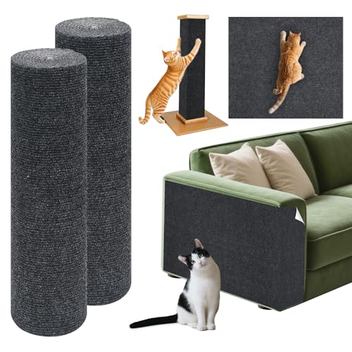 2 Stück Kratzmatte Katze Selbstklebend 40x200CM: TOOSOFt Kratzschutz Sofa Katze - DIY Trimmbar Kratzteppich Selbstklebend - Dunkelgrau Kratzbrett Wand für Katzenturm Möbel und Couch Schutz