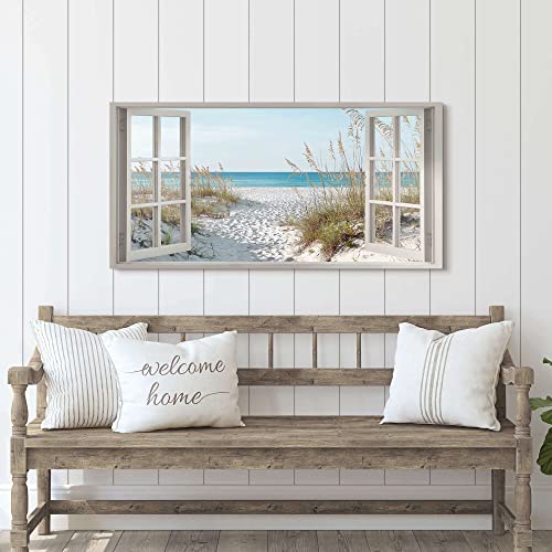 The Stream Design Window Beach Wall Art Prints: Modern Large Tropical Coastal Landscape Canvas Bedroom Blue Ocean Picture Relaxing Living Room Sea Scene Painting Horizontal Summer Seascape Artwork Decor thumb #2