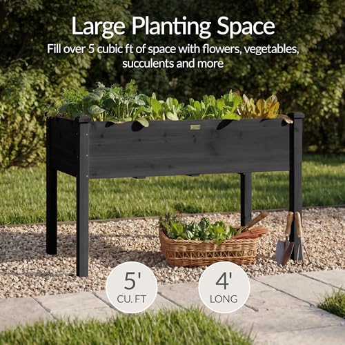 Image of Best Choice Products 48x24x30in Raised Garden Bed, Elevated Wood Planter Box Stand for Backyard, Patio, Balcony w /Bed Liner, 200lb Capacity - Black