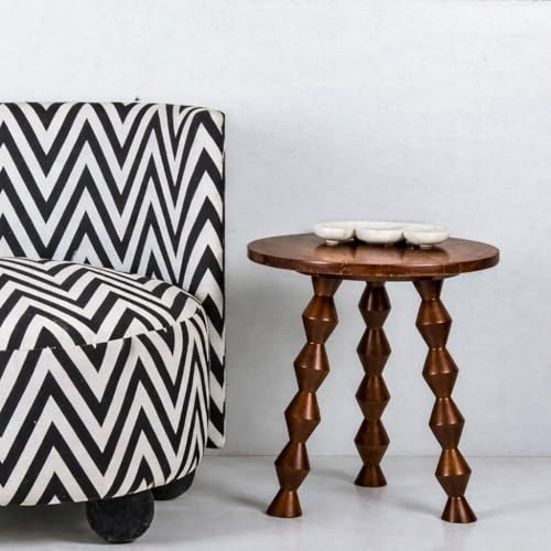 JAL HANDICRAFTS Decor Corner Table Coffee Table Side Table, Round Solid Wood End Table Coffee Table Flower Stand Sofa Side for Living Room Balcony (Walnut)